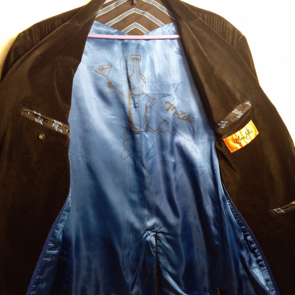 Marc Ecko Blazer SMOKING JACKET NIGHT CLUB FLASHY BLACK CRUSHED VELVET